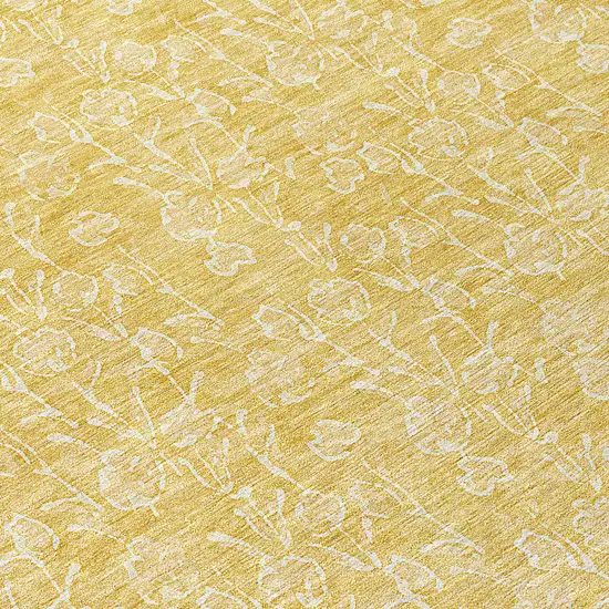 8' Gold And Ivory Round Floral Washable Indoor Outdoor Area Rug Photo 8