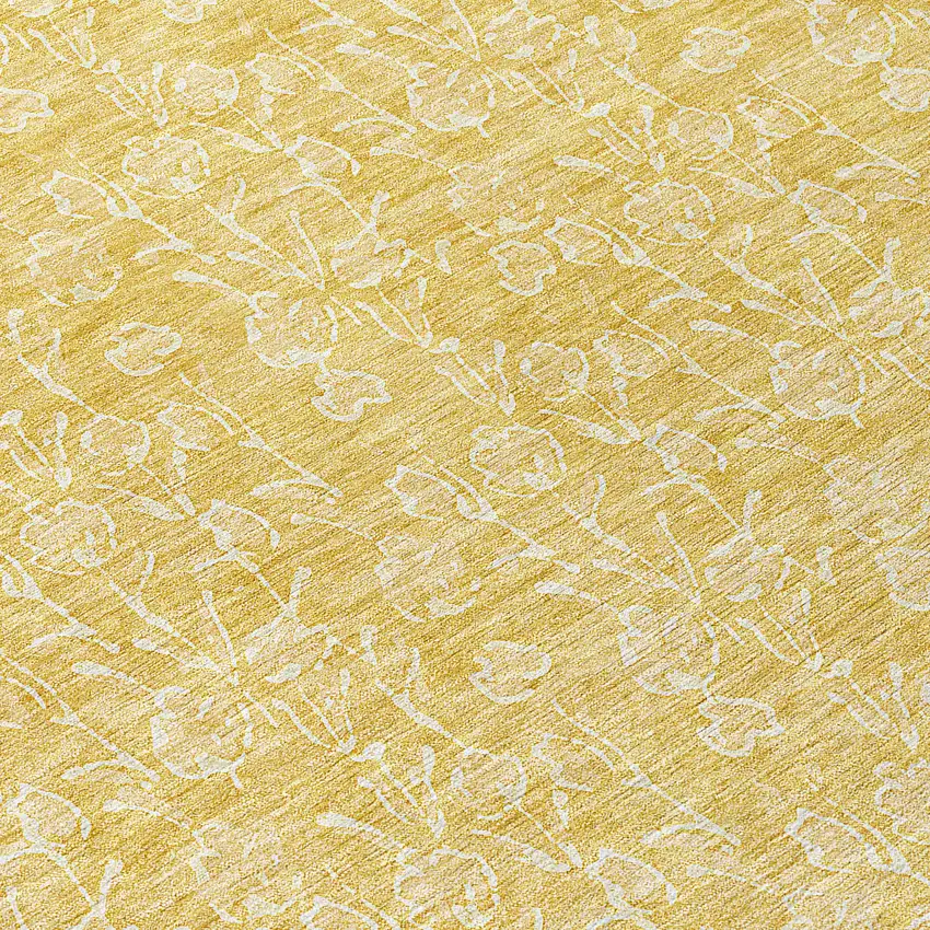 8' Gold And Ivory Round Floral Washable Indoor Outdoor Area Rug Photo 8