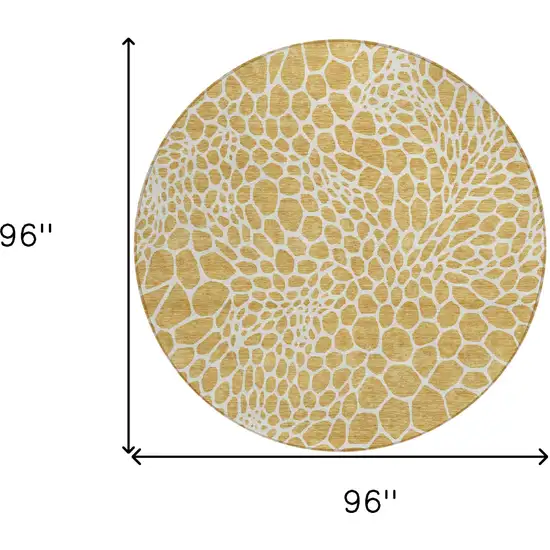 8' Gold And Ivory Round Geometric Washable Indoor Outdoor Area Rug Photo 3