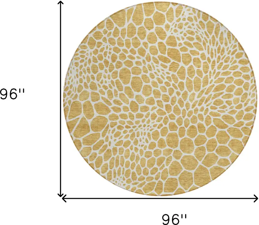 8' Gold And Ivory Round Geometric Washable Indoor Outdoor Area Rug Photo 3