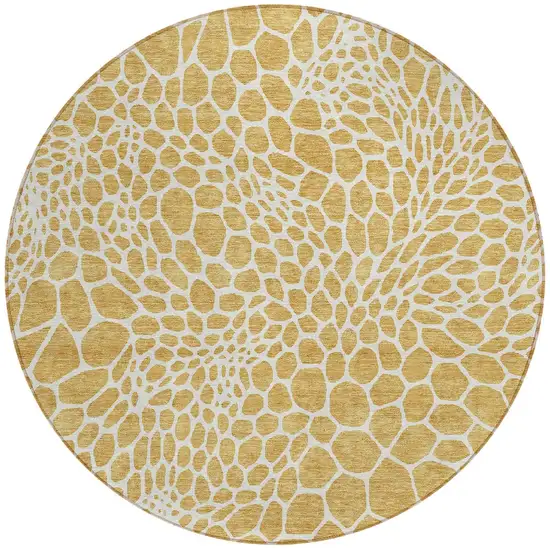 8' Gold And Ivory Round Geometric Washable Indoor Outdoor Area Rug Photo 6