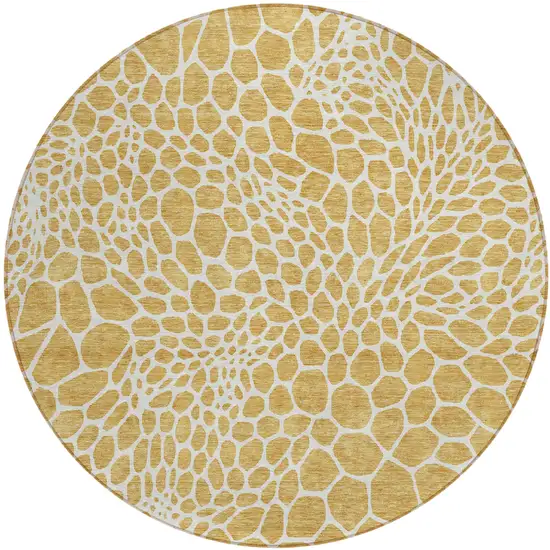 8' Gold And Ivory Round Geometric Washable Indoor Outdoor Area Rug Photo 2