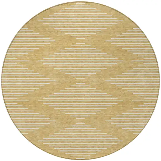 8' Gold And Ivory Round Geometric Washable Indoor Outdoor Area Rug Photo 5