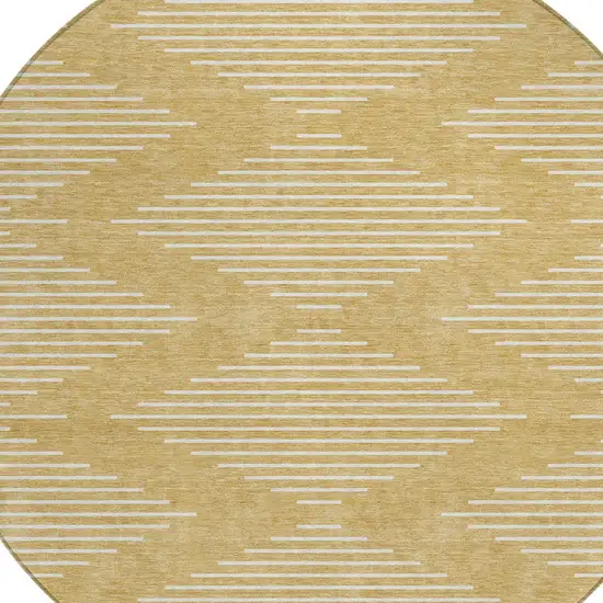 8' Gold And Ivory Round Geometric Washable Indoor Outdoor Area Rug Photo 4