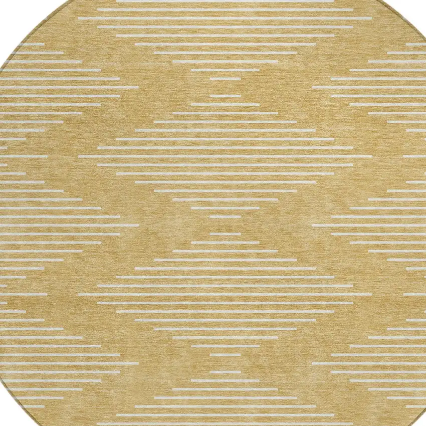 8' Gold And Ivory Round Geometric Washable Indoor Outdoor Area Rug Photo 4