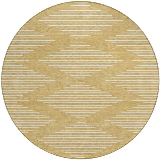 8' Gold And Ivory Round Geometric Washable Indoor Outdoor Area Rug Photo 2