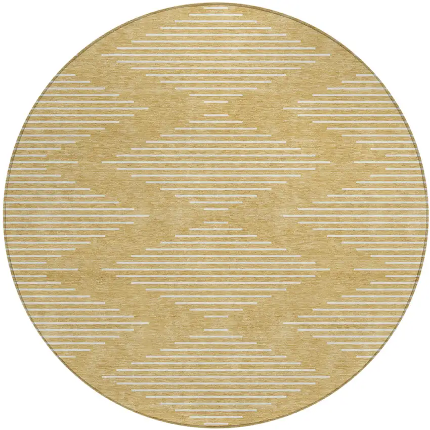 8' Gold And Ivory Round Geometric Washable Indoor Outdoor Area Rug Photo 2