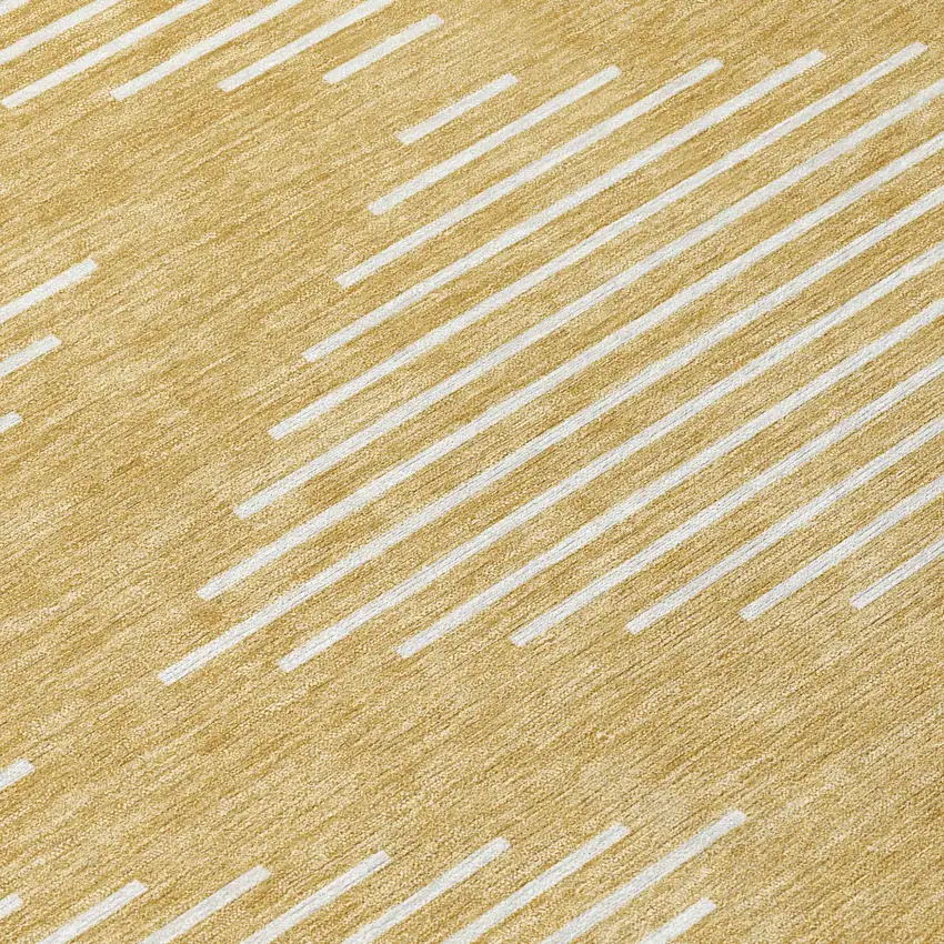 8' Gold And Ivory Round Geometric Washable Indoor Outdoor Area Rug Photo 8