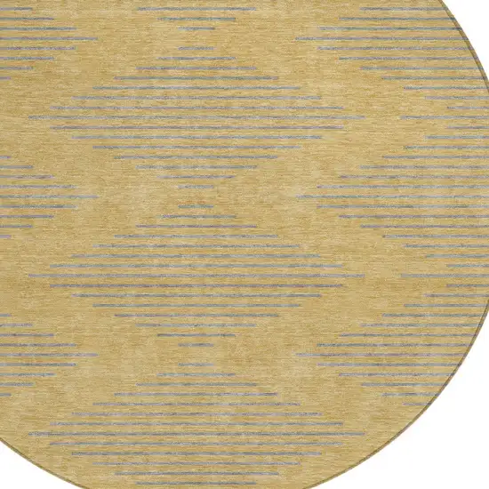 8' Gold And Ivory Round Geometric Washable Indoor Outdoor Area Rug Photo 4
