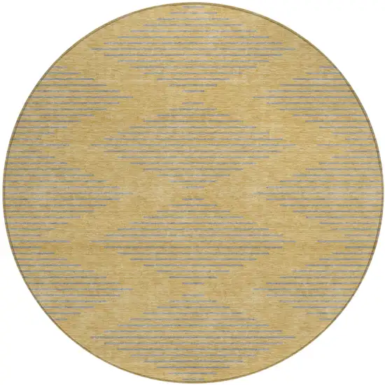 8' Gold And Ivory Round Geometric Washable Indoor Outdoor Area Rug Photo 2