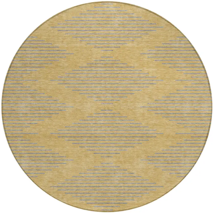 8' Gold And Ivory Round Geometric Washable Indoor Outdoor Area Rug Photo 2