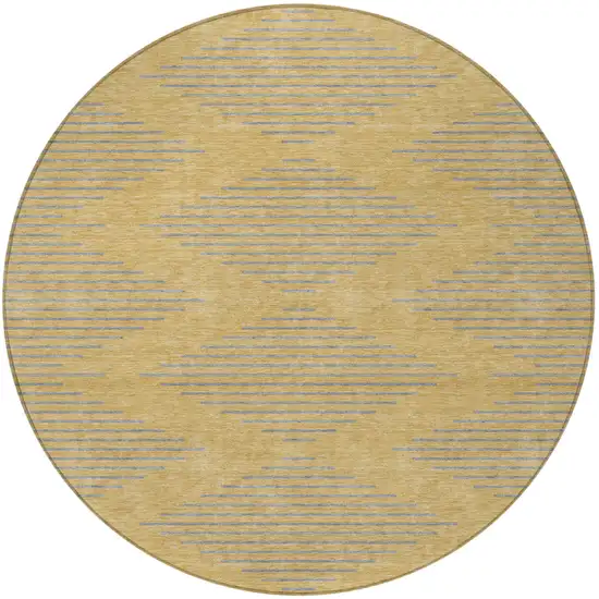 8' Gold And Ivory Round Geometric Washable Indoor Outdoor Area Rug Photo 5