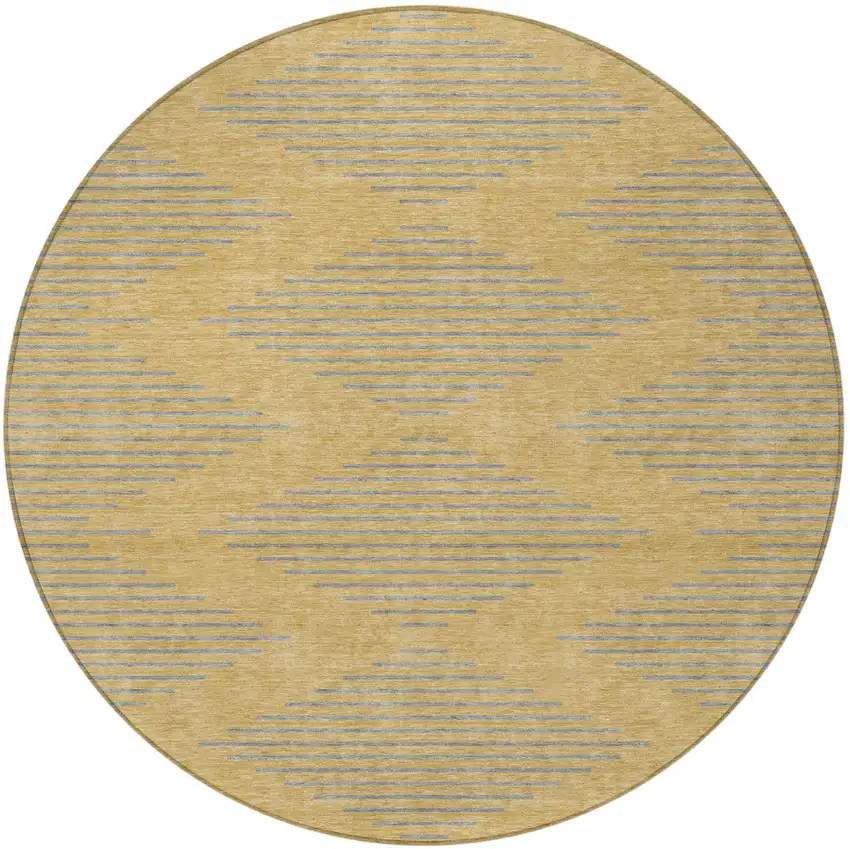 8' Gold And Ivory Round Geometric Washable Indoor Outdoor Area Rug Photo 5