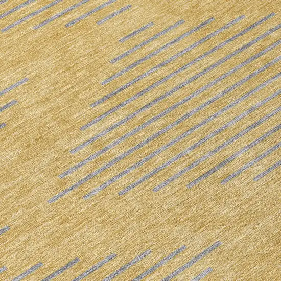 8' Gold And Ivory Round Geometric Washable Indoor Outdoor Area Rug Photo 8