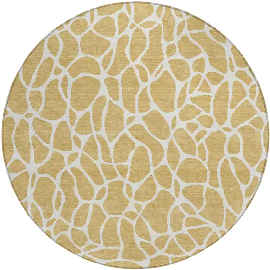 8' Gold And Ivory Round Geometric Washable Indoor Outdoor Area Rug Photo 2