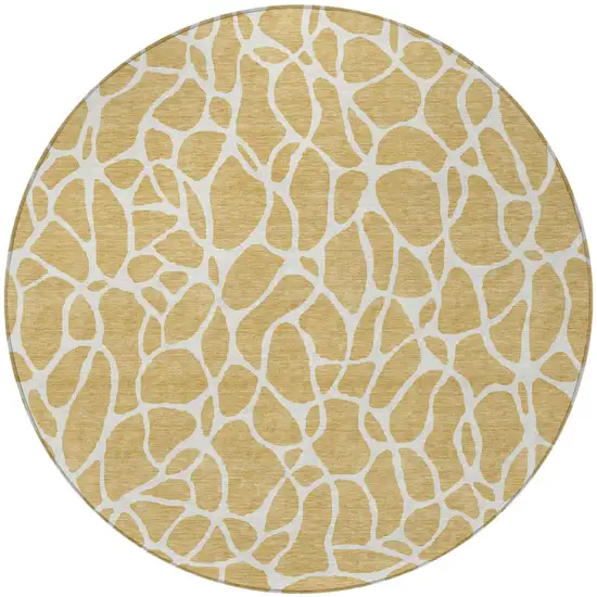 8' Gold And Ivory Round Geometric Washable Indoor Outdoor Area Rug Photo 5