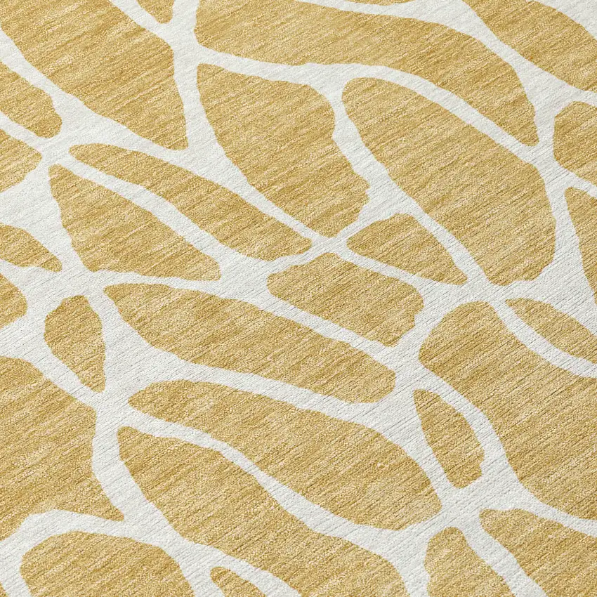 8' Gold And Ivory Round Geometric Washable Indoor Outdoor Area Rug Photo 8