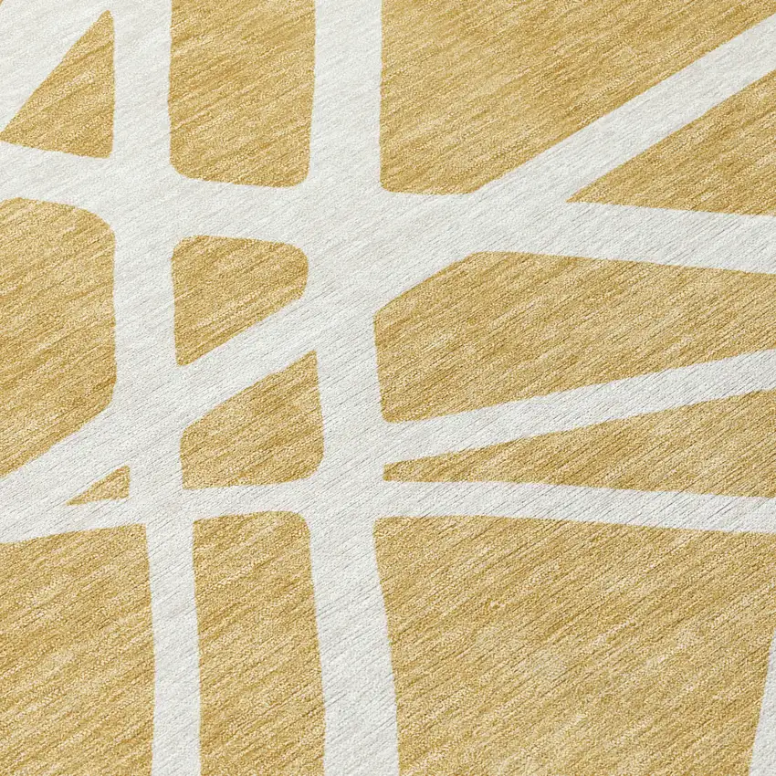 8' Gold And Ivory Round Geometric Washable Indoor Outdoor Area Rug Photo 8
