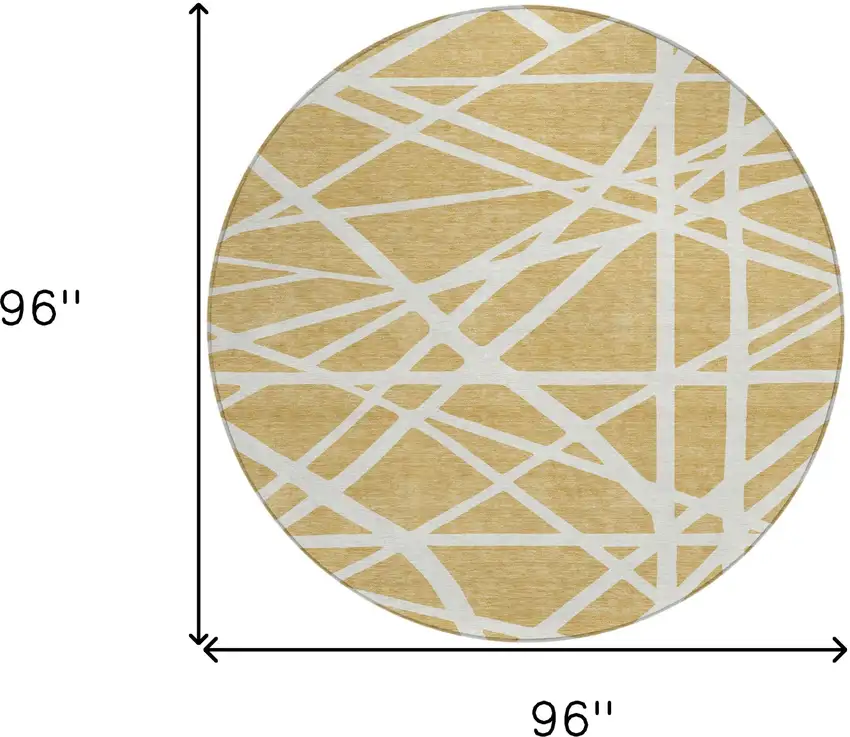 8' Gold And Ivory Round Geometric Washable Indoor Outdoor Area Rug Photo 3