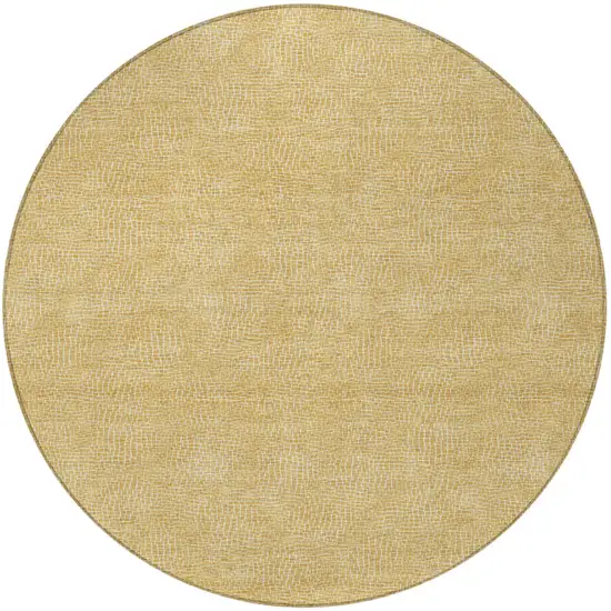 8' Gold And Ivory Round Geometric Washable Indoor Outdoor Area Rug Photo 5