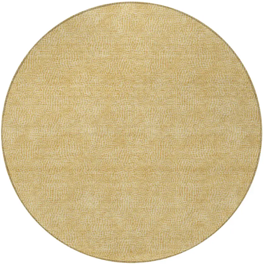 8' Gold And Ivory Round Geometric Washable Indoor Outdoor Area Rug Photo 5