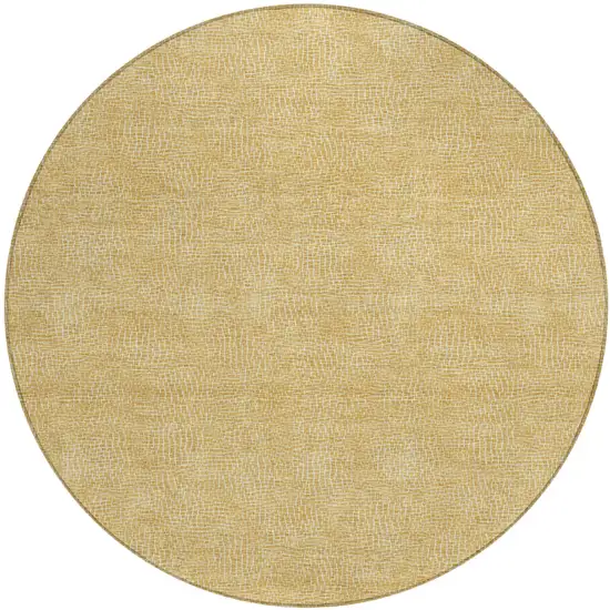 8' Gold And Ivory Round Geometric Washable Indoor Outdoor Area Rug Photo 2