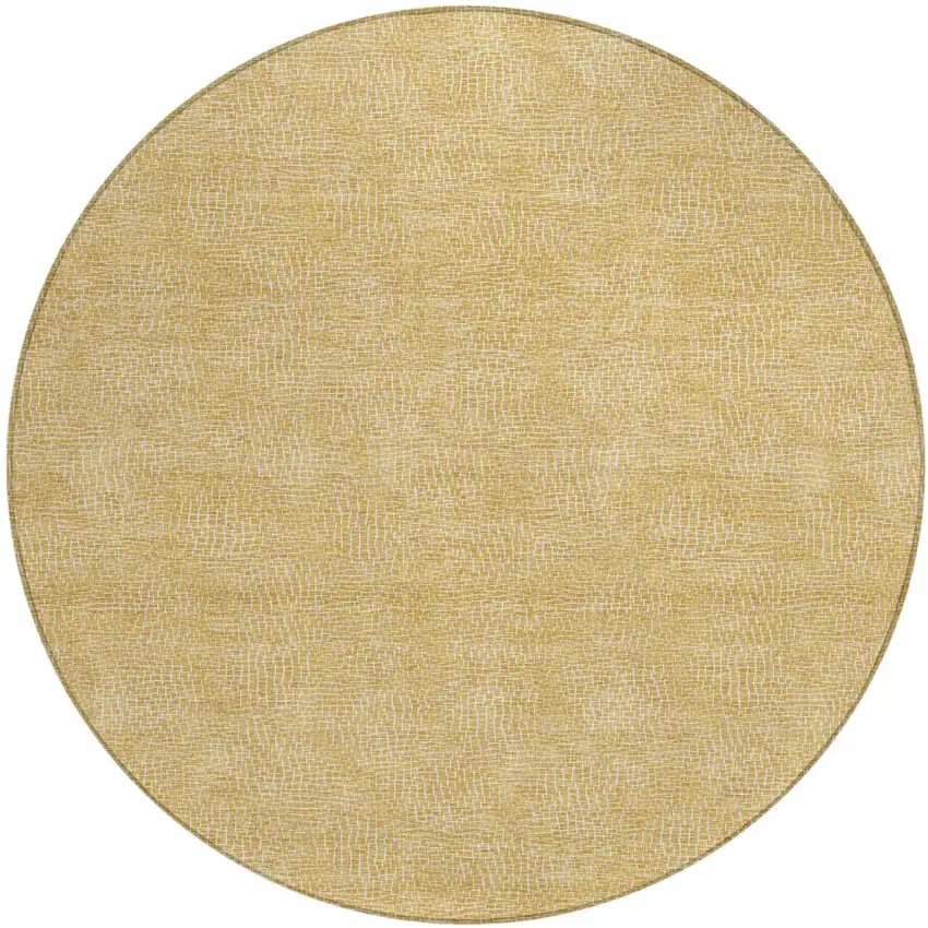 8' Gold And Ivory Round Geometric Washable Indoor Outdoor Area Rug Photo 2