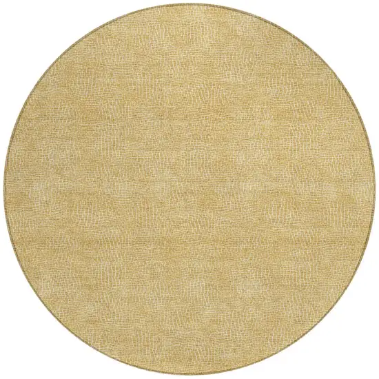 8' Gold And Ivory Round Geometric Washable Indoor Outdoor Area Rug Photo 4