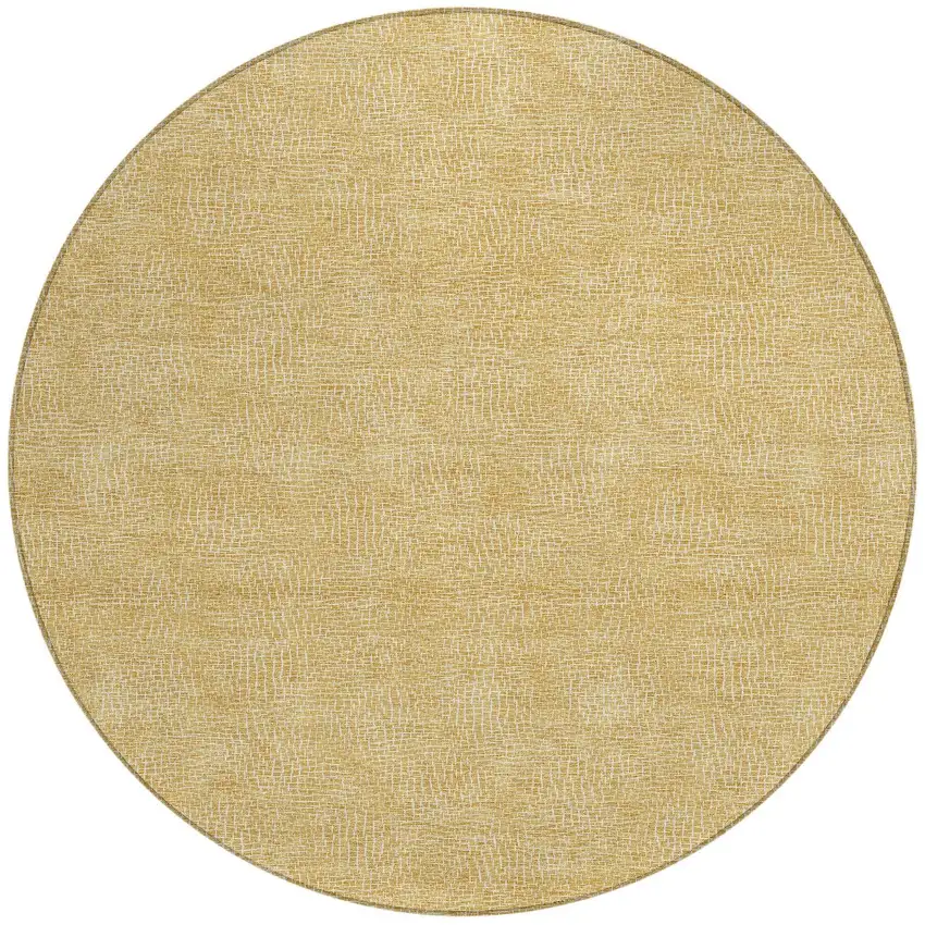 8' Gold And Ivory Round Geometric Washable Indoor Outdoor Area Rug Photo 4