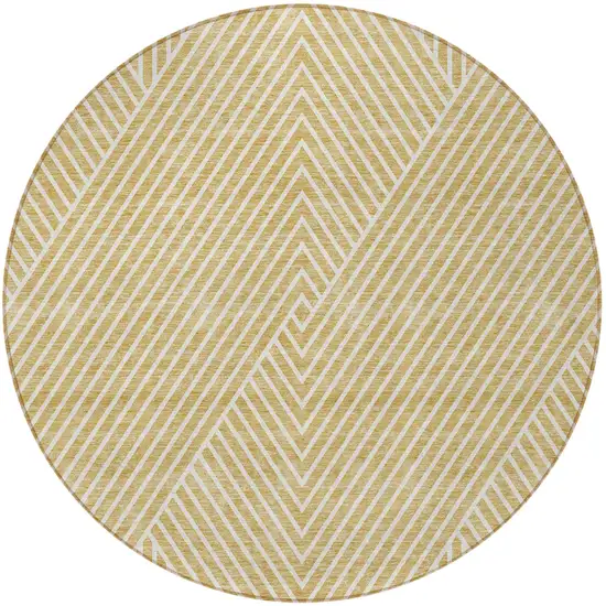 8' Gold And Ivory Round Geometric Washable Indoor Outdoor Area Rug Photo 5
