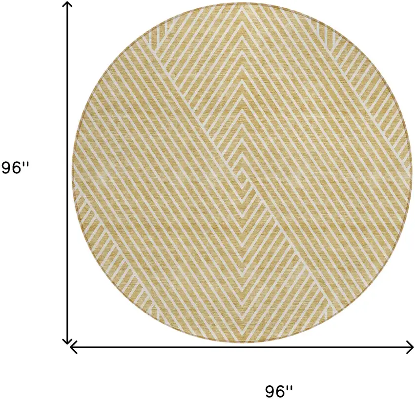 8' Gold And Ivory Round Geometric Washable Indoor Outdoor Area Rug Photo 3