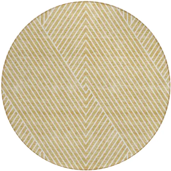 8' Gold And Ivory Round Geometric Washable Indoor Outdoor Area Rug Photo 2