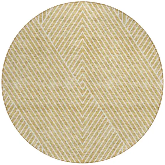 8' Gold And Ivory Round Geometric Washable Indoor Outdoor Area Rug Photo 4