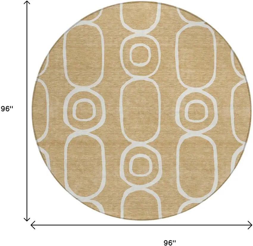 8' Gold And Ivory Round Geometric Washable Indoor Outdoor Area Rug Photo 3