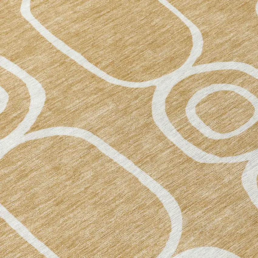8' Gold And Ivory Round Geometric Washable Indoor Outdoor Area Rug Photo 9