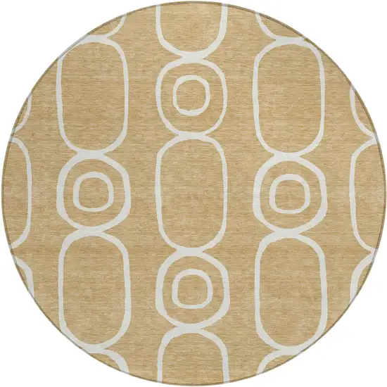 8' Gold And Ivory Round Geometric Washable Indoor Outdoor Area Rug Photo 2