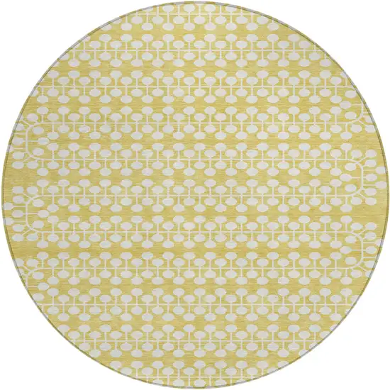 8' Gold And Ivory Round Geometric Washable Indoor Outdoor Area Rug Photo 2