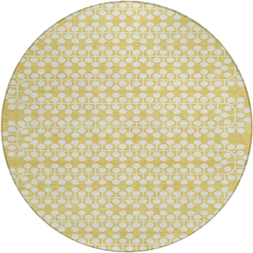 8' Gold And Ivory Round Geometric Washable Indoor Outdoor Area Rug Photo 2
