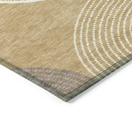 8' Gold And Ivory Round Geometric Washable Indoor Outdoor Area Rug Photo 6