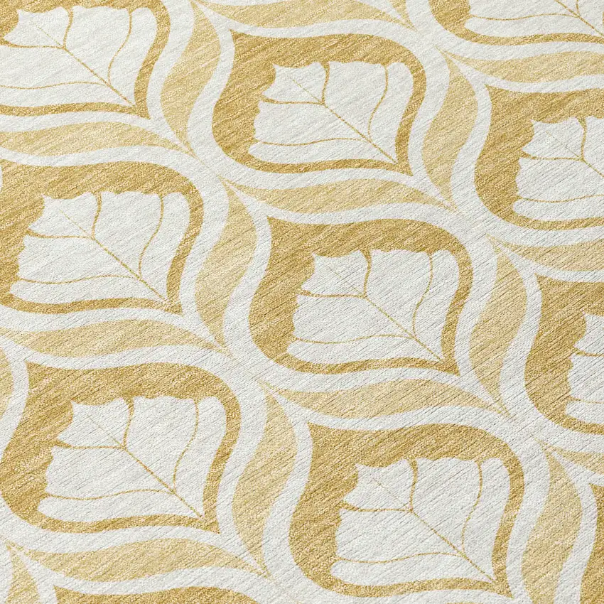 8' Gold And Ivory Round Geometric Washable Indoor Outdoor Area Rug Photo 9