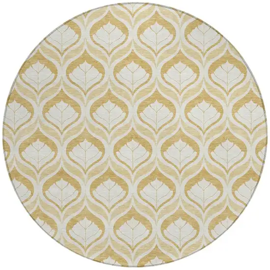 8' Gold And Ivory Round Geometric Washable Indoor Outdoor Area Rug Photo 3