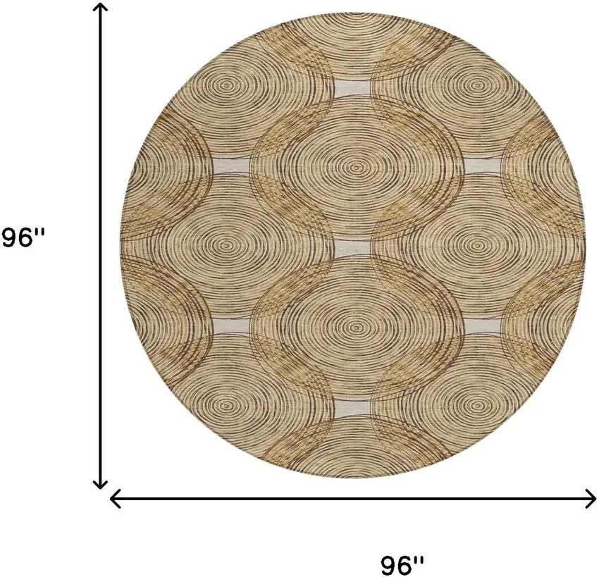 8' Gold And Ivory Round Geometric Washable Indoor Outdoor Area Rug Photo 7