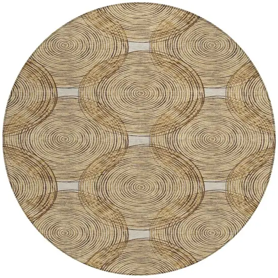 8' Gold And Ivory Round Geometric Washable Indoor Outdoor Area Rug Photo 4