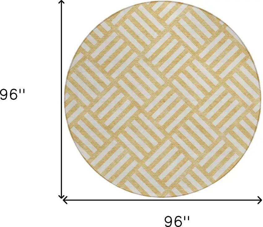 8' Gold And Ivory Round Geometric Washable Indoor Outdoor Area Rug Photo 3