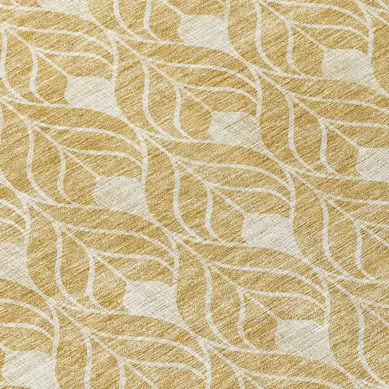 8' Gold And Ivory Round Geometric Washable Indoor Outdoor Area Rug Photo 8