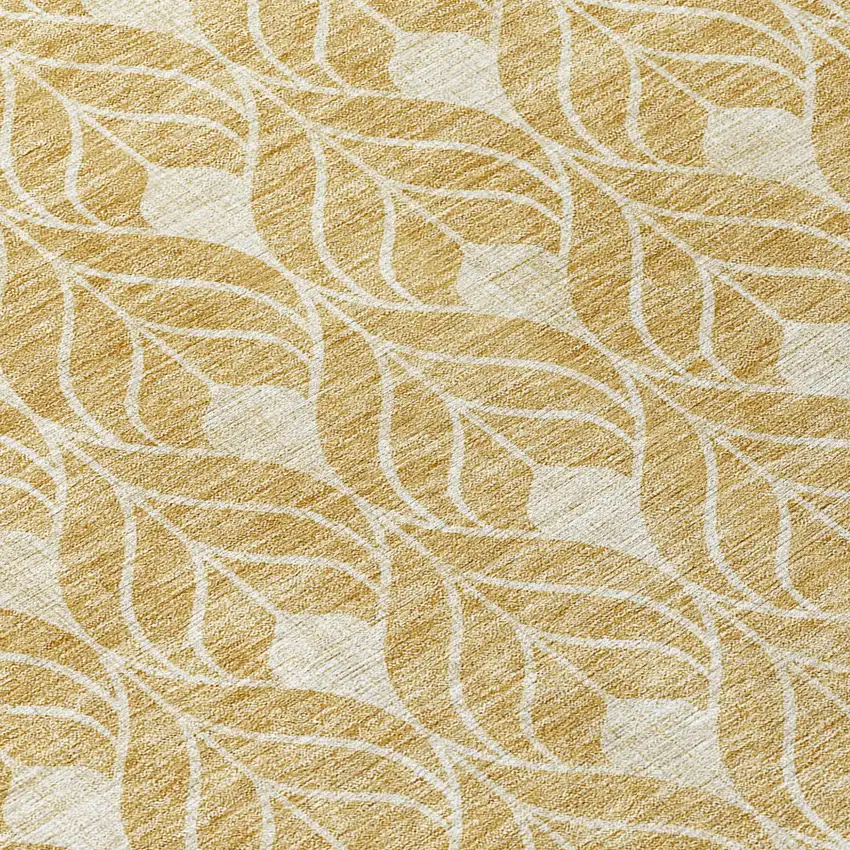 8' Gold And Ivory Round Geometric Washable Indoor Outdoor Area Rug Photo 8