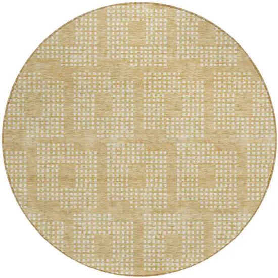 8' Gold And Ivory Round Geometric Washable Indoor Outdoor Area Rug Photo 2