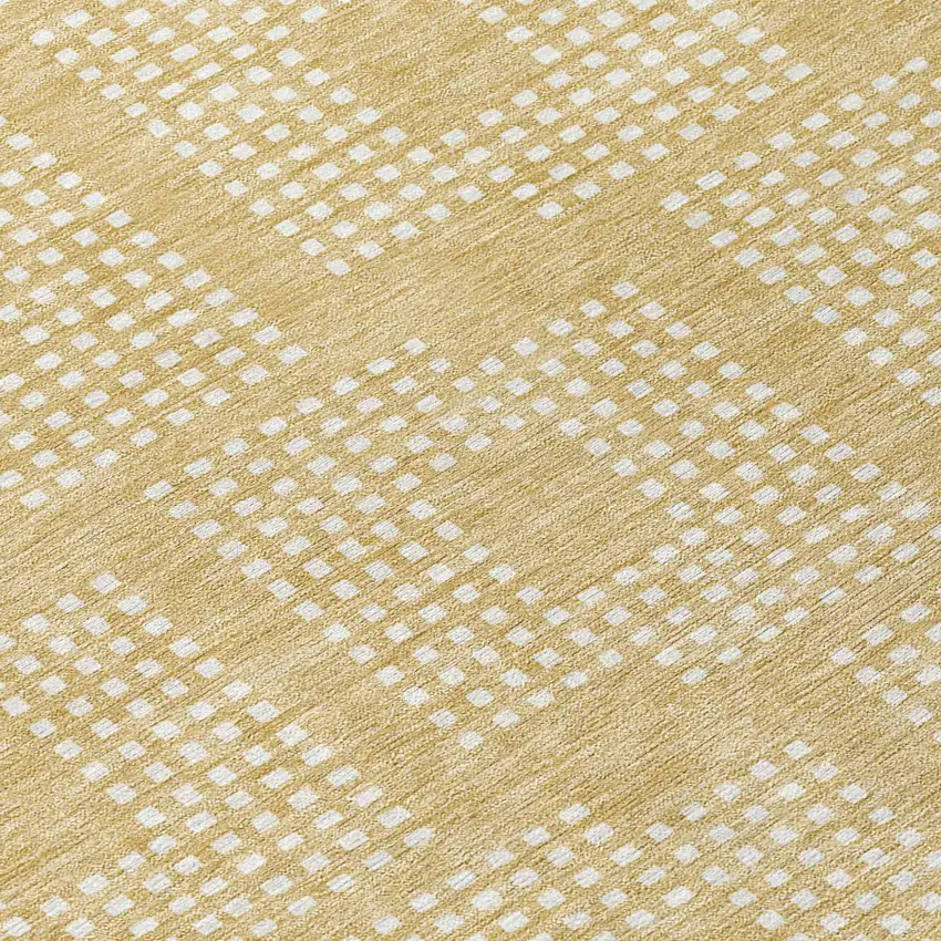 8' Gold And Ivory Round Geometric Washable Indoor Outdoor Area Rug Photo 8