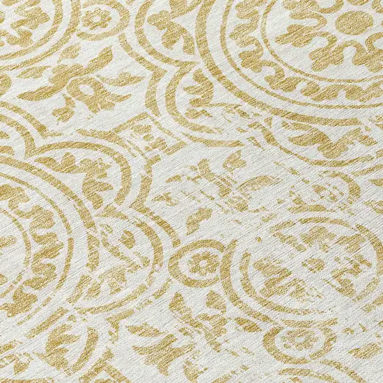 8' Gold And Ivory Round Medallion Washable Indoor Outdoor Area Rug Photo 9