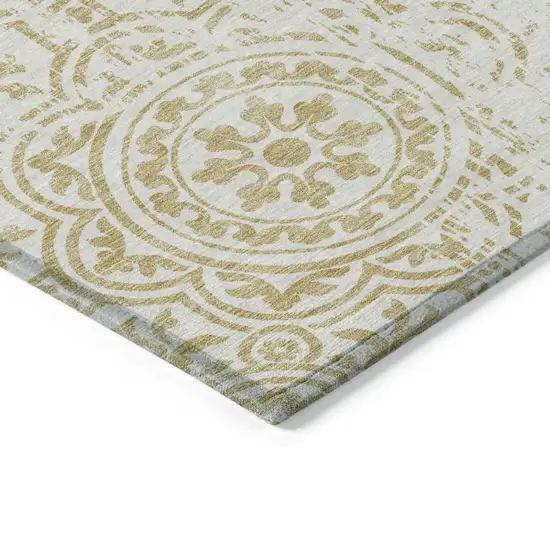 8' Gold And Ivory Round Medallion Washable Indoor Outdoor Area Rug Photo 3
